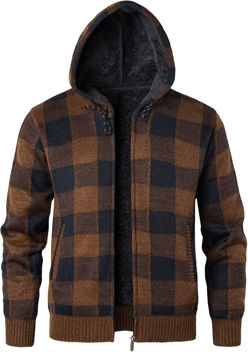 

Мужской кардиган с капюшоном в клетку на флисе KTWOLEN