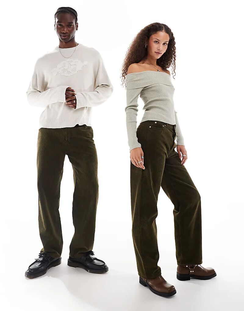 

Вельветовые брюки Galaxy Unisex в выбеленном зеленом цвете Weekday