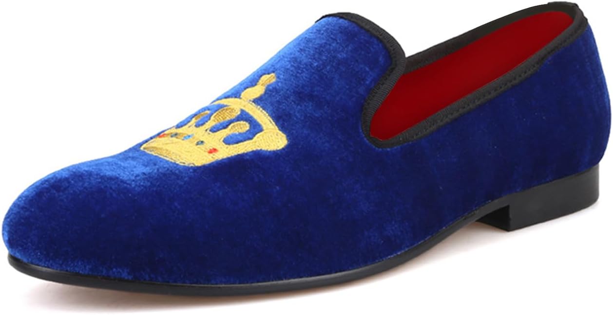 

Мужские лоферы Santimon, слипоны для свадьбы, повседневные замшевые бархатные пенни-лоферы, модные туфли с вышитой короной для делового костюма и смокинга, роскошные туфли для выпускного, вечеринки, дискотеки для мужчин, синий