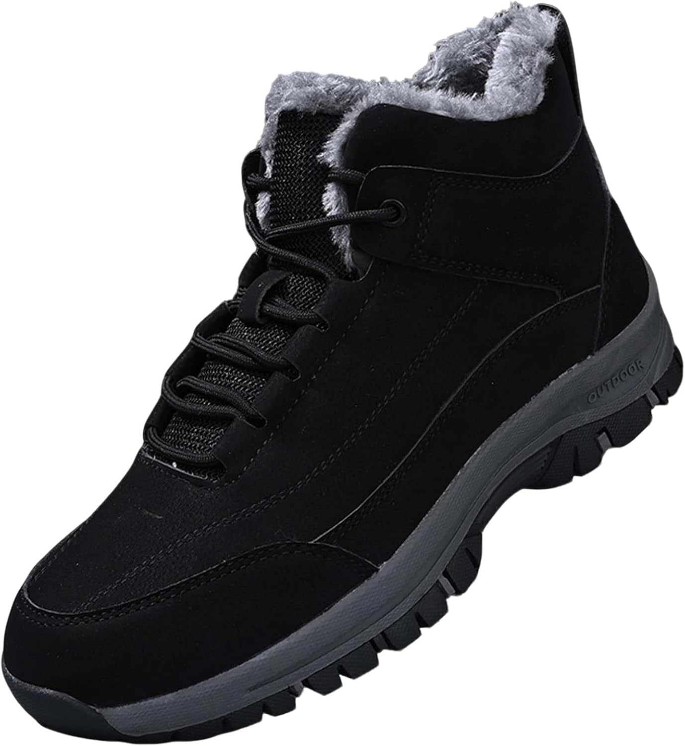 

Мужские зимние снегоступы, противоскользящие и износостойкие утепленные мехом хлопковые ботинки, водонепроницаемые замшевые походные туфли Generic, черный