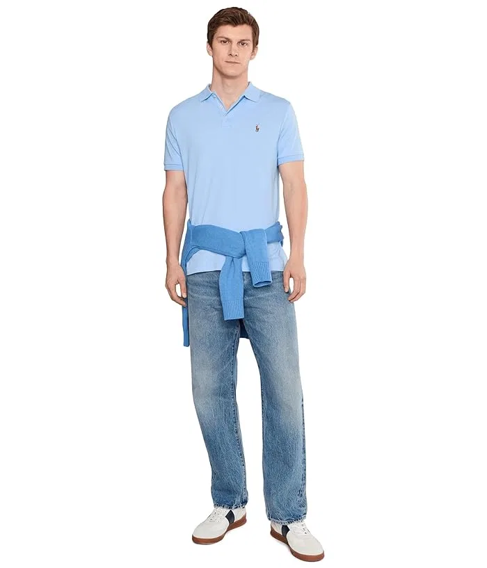Поло Polo Ralph Lauren Custom Slim Fit Soft Cotton, Office Blue — фото 2