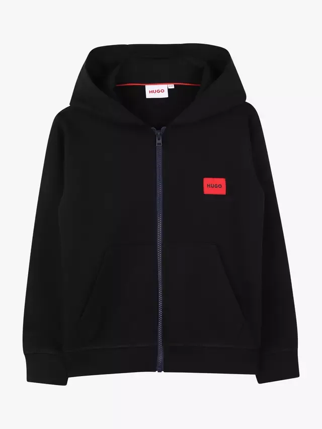 Детская мягкая толстовка с капюшоном на молнии и логотипом, черная HUGO BOSS