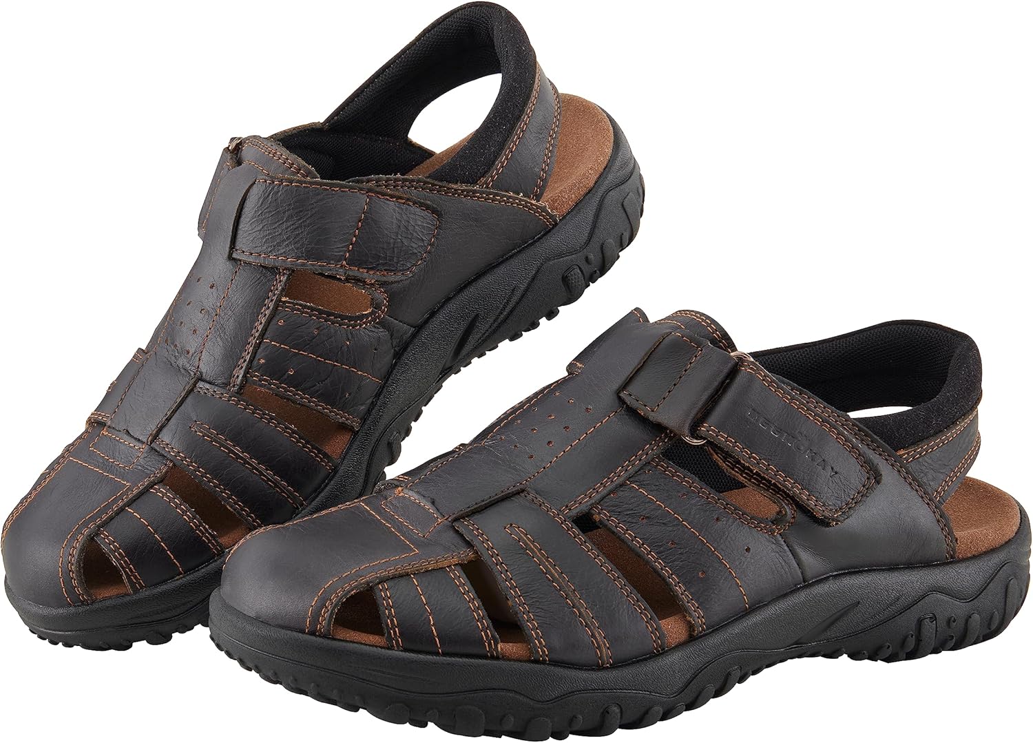 

Мужские сандалии MGGMOKAY для рыбалки, летние, из натуральной кожи, дышащие, для активного отдыха, с закрытым носком, черный