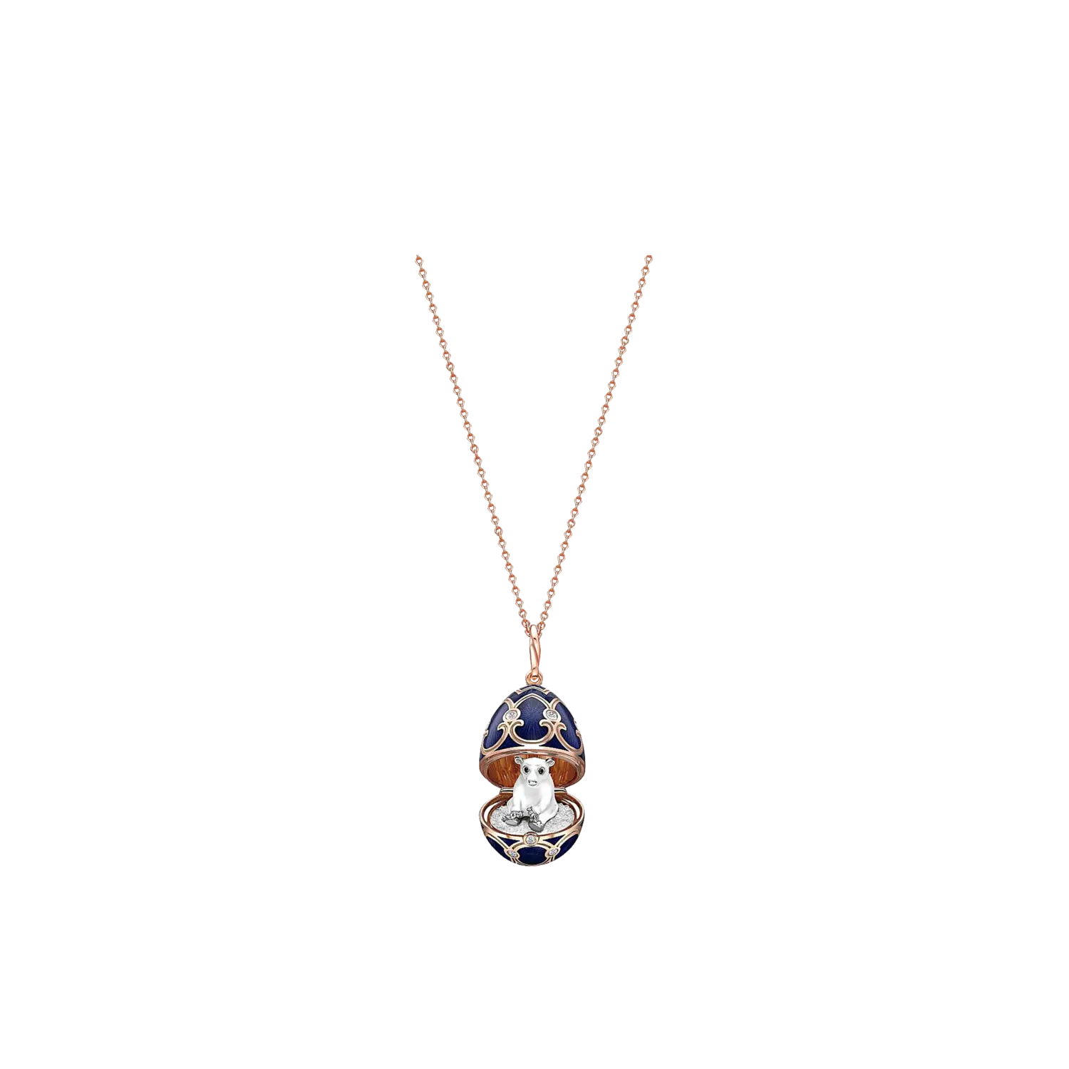 

Яйцо белого медведя fabergé heritage из розового золота, бриллиантов и темно-синей гильошированной эмали - 1540fp2982