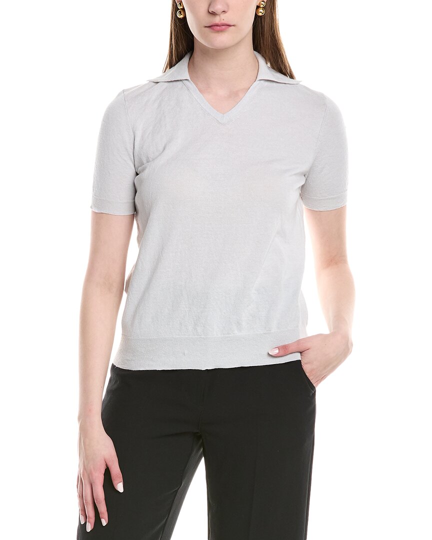 

Lafayette 148 New York Поло-свитер с V-образным вырезом из кашемира и шелка, синий