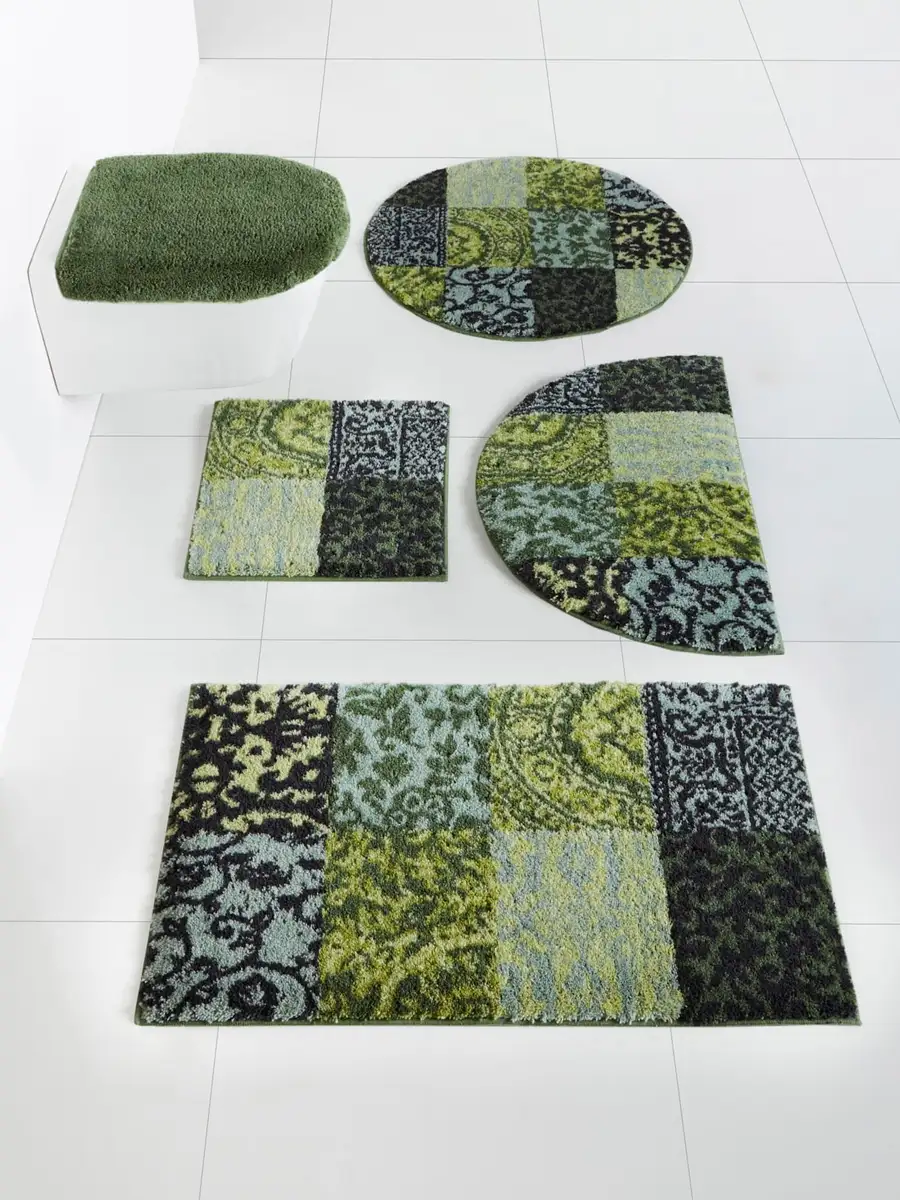 

Базовый коврик для ванной Grund Прямоугольный коврик для туалета без выреза (45х50 см), Крышка крышки унитаза (47х50 см), зеленый