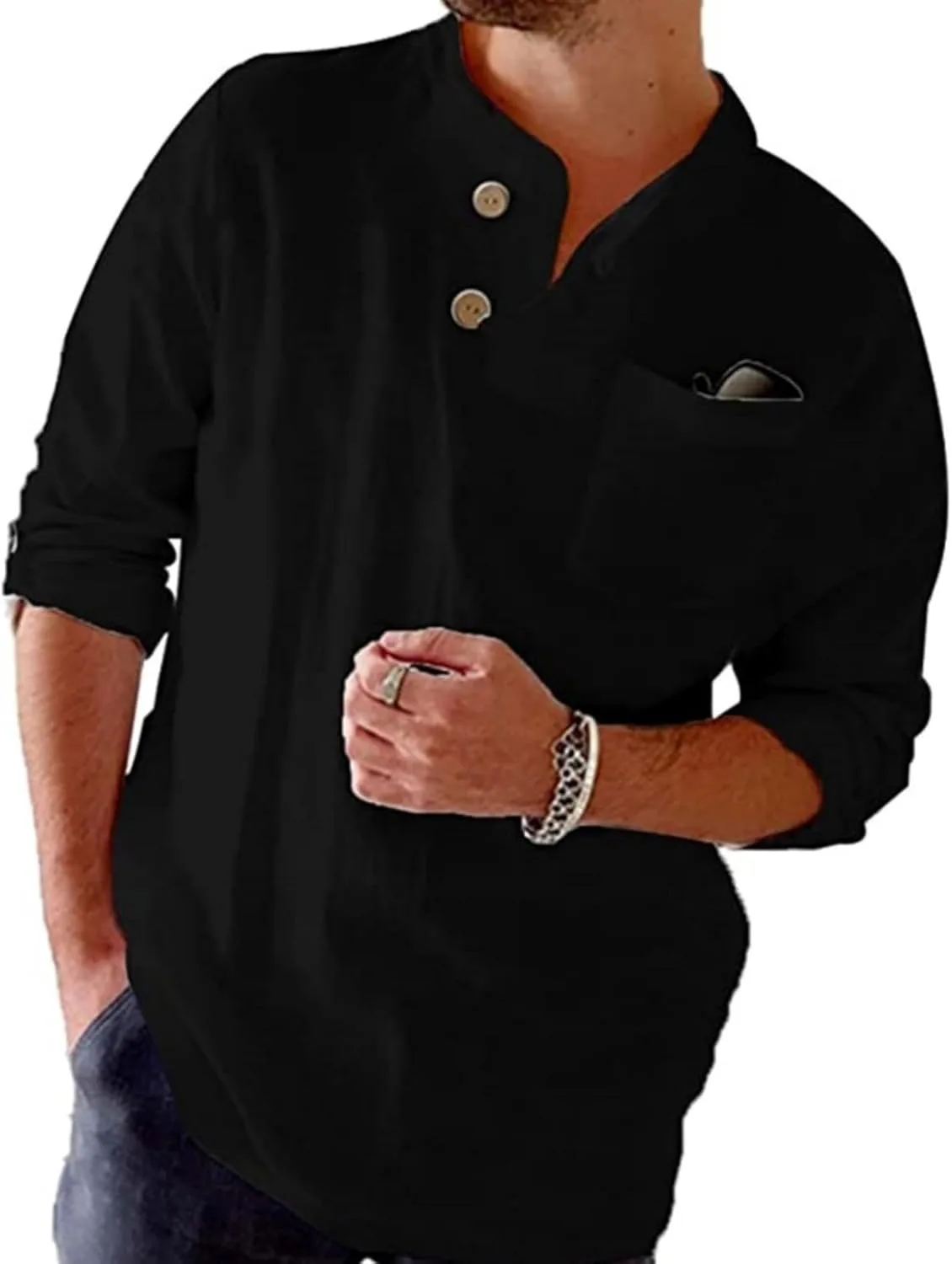 

Мужская футболка Henley с длинным рукавом и карманом, M-3XL RTRDE