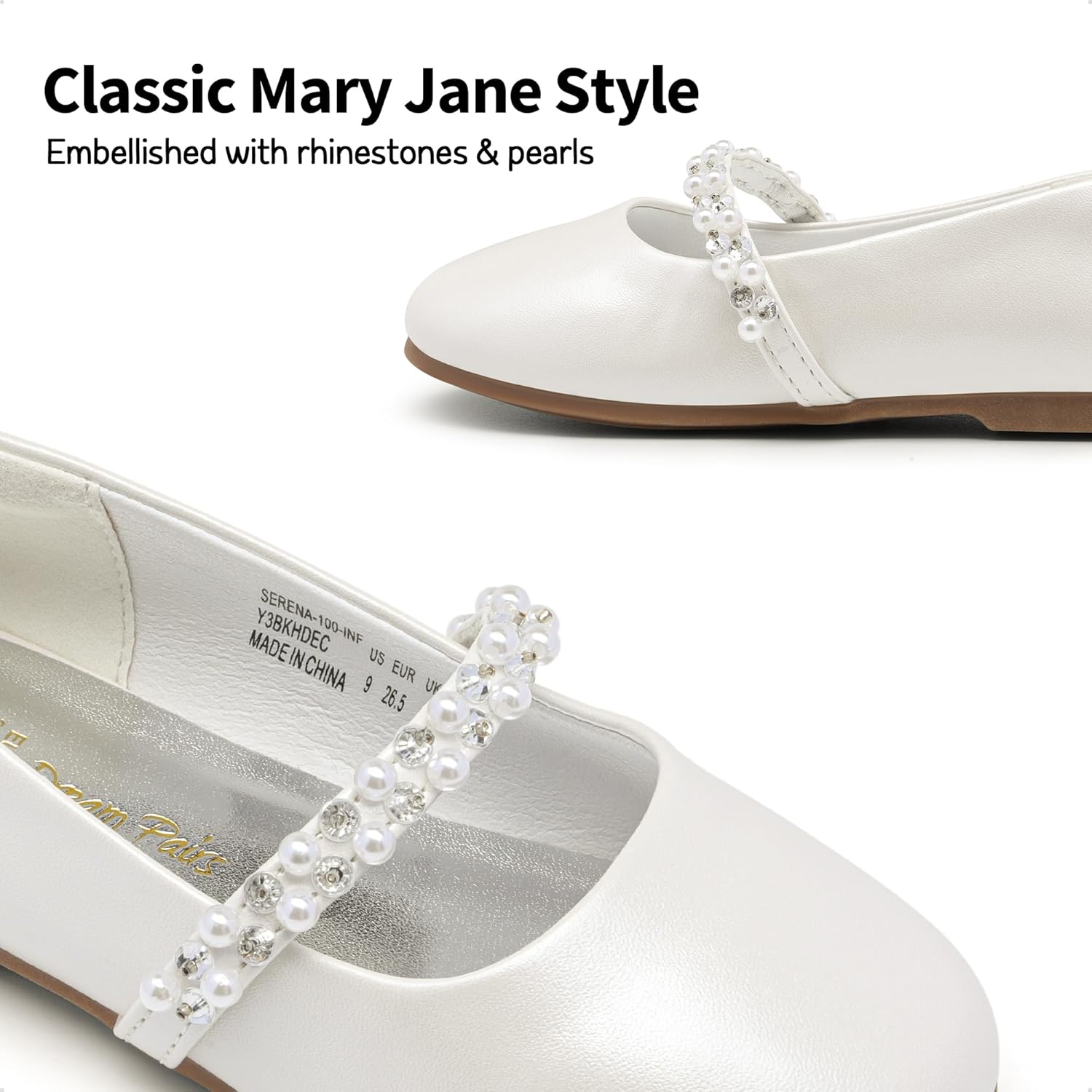 Туфли для девочек DREAM PAIRS Mary Jane Ballerina Flats для свадьбы, вечеринок (малыши/маленькие дети/старшие дети), слоновая кость — фото 4