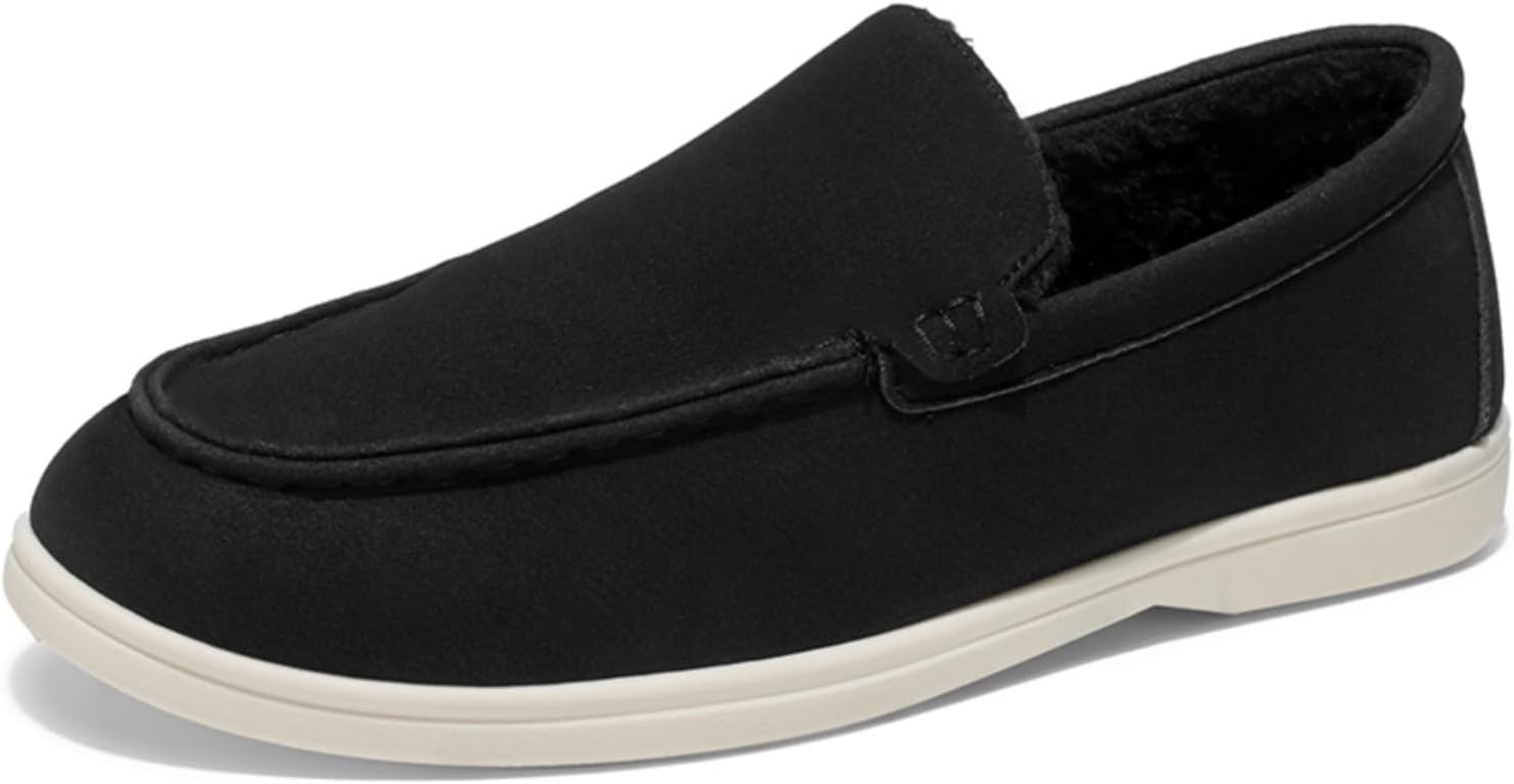 

Мужские лоферы с флисовой подкладкой: ультротеплые туфли с толстой подкладкой, с декоративной строчкой- подходят для повседневной носки и холодной погоды Khwfjas, черный