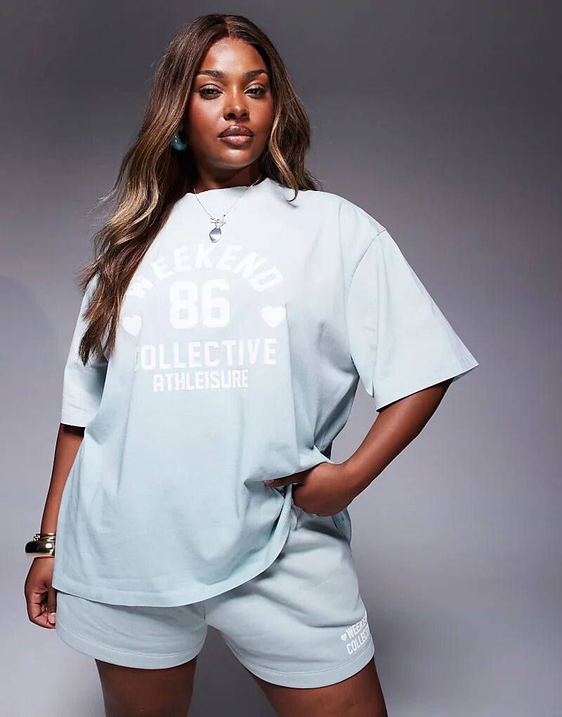 

Футболка Weekend Collective Curve Co-ord с принтом в виде сердечек цвета шалфея Asos Weekend Collective