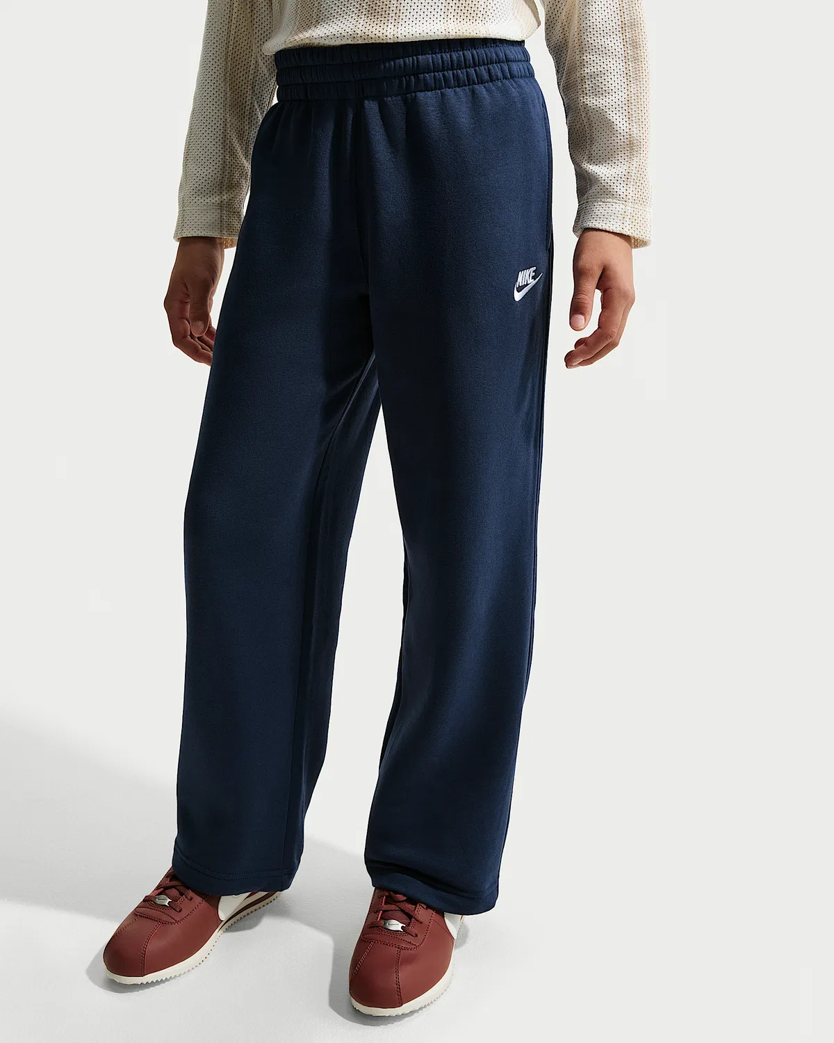Детские свободные штаны с открытым низом Nike Sportswear, Midnight Navy/White — фото 2