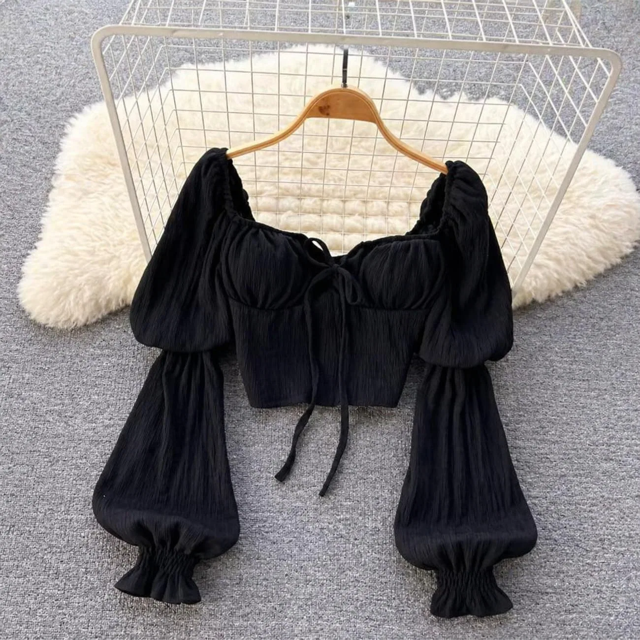 Блуза с квадратным вырезом Off-shoulder, светло-синий — фото 3