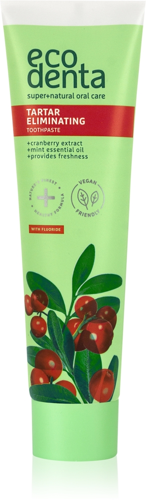 

Освежающая зубная паста против зубного налета с зеленым зубным камнем и фтором Ecodenta, kvapas cranberry 100 мл