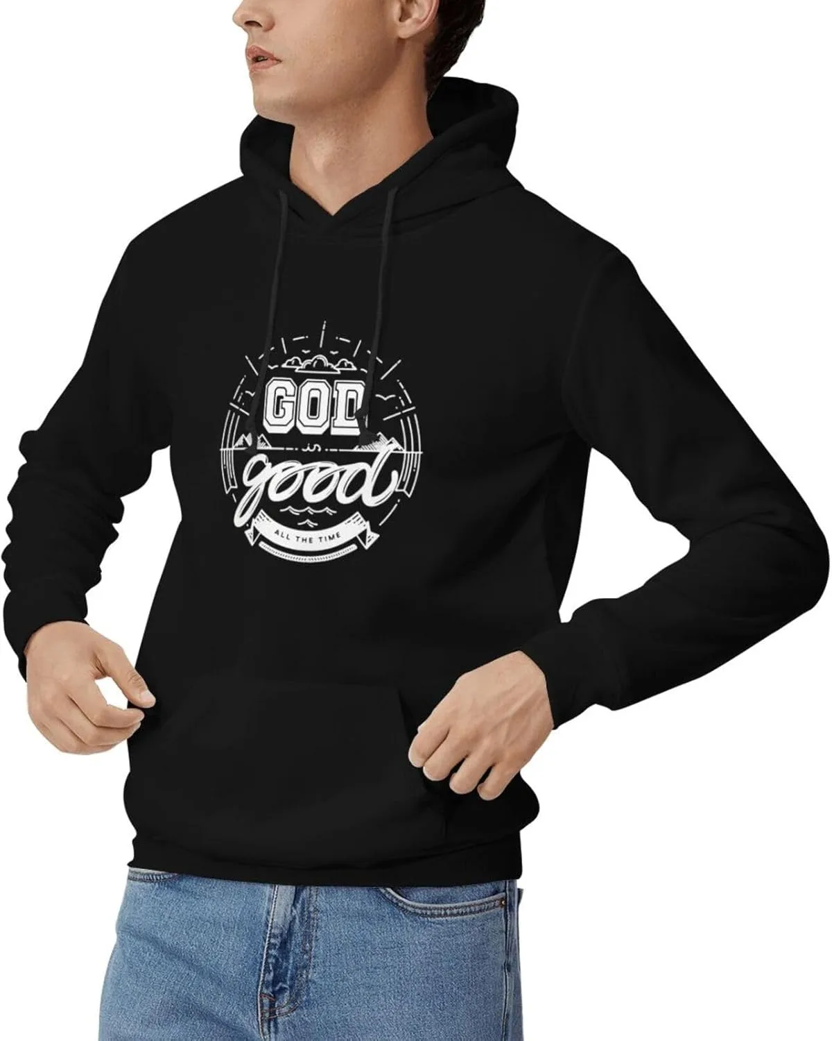 Мужская толстовка God Good All The Time в стиле хип-хоп с длинными рукавами, капюшоном и карманами Generic, черный — фото 2