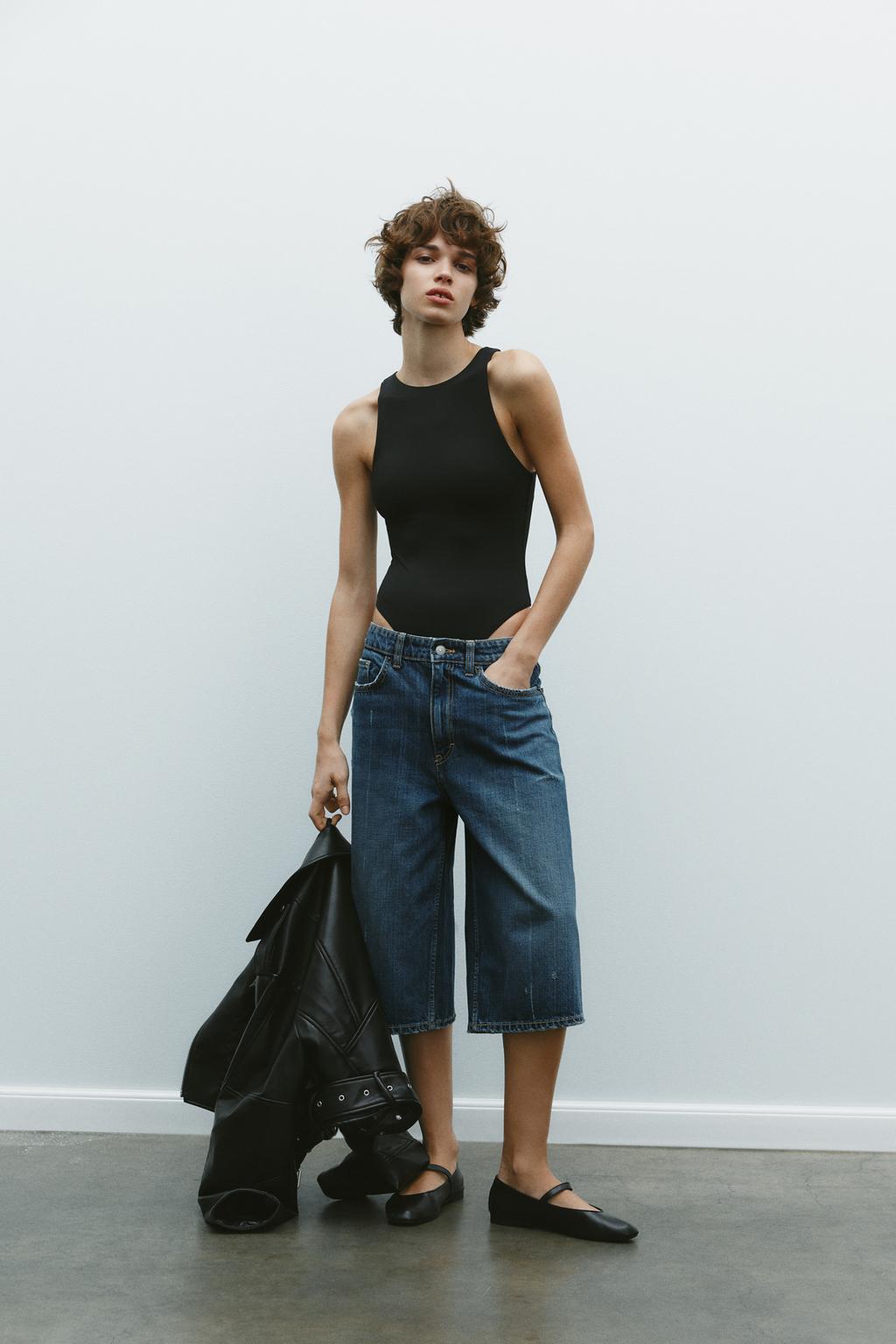 

Боди на бретельках из полиамида ZARA, черный