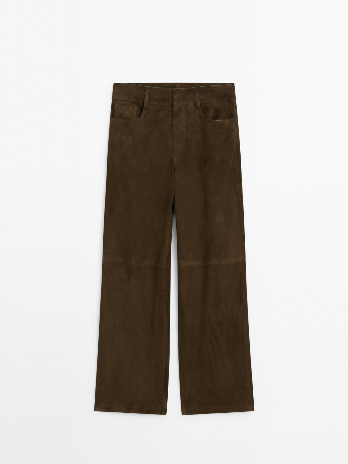 

Прямые брюки из замшевой кожи Massimo Dutti, зелеый