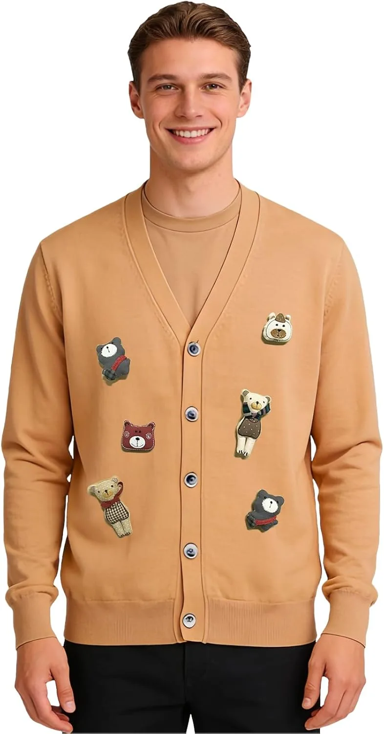 

Мужской кардиган из шерсти с V-образным вырезом и длинными рукавами BreakEgg