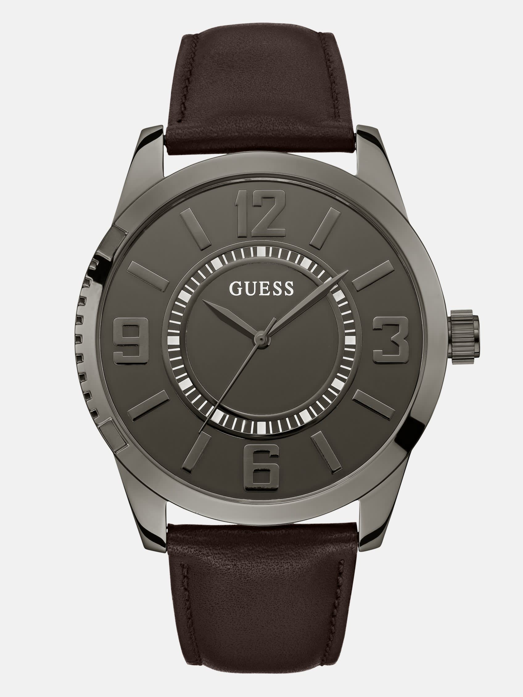 

Аналоговые часы из кожи бронзового цвета Guess Factory, цвет gunmetal