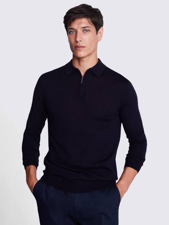 

Футболка-поло с воротником на молнии Regular Fit из смесовой мериносовой шерсти Moss, Navy