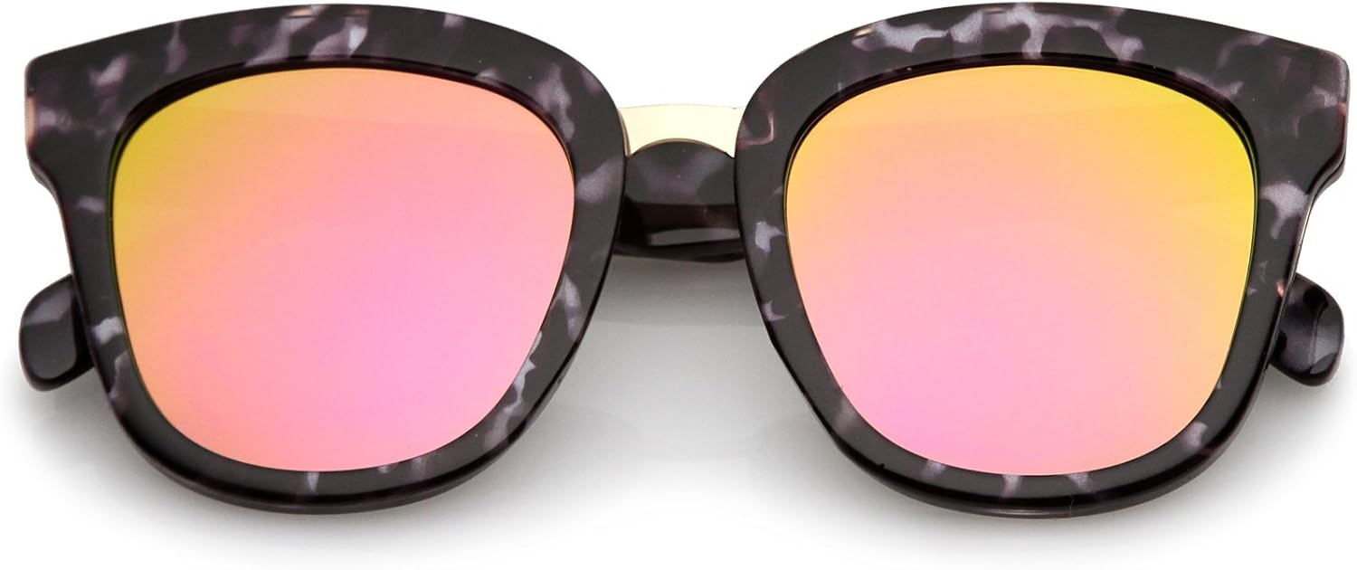 

zeroUV - Солнцезащитные очки с металлической оправой и мраморным принтом, широкими дужками, зеркальными плоскими линзами и роговой оправой, диаметр линз 50 мм, Purple-gold / Magenta Mirror