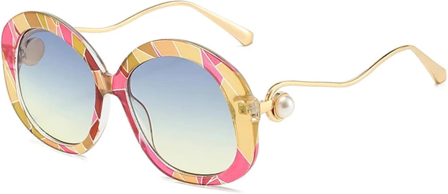 

Роскошные солнцезащитные очки в крупной металлической оправе овальной формы для женщин и мужчин, для активного отдыха, вождения, путешествий, с защитой от УФ-излучения UV400 TKKTLLT, Grid Blue Yellow