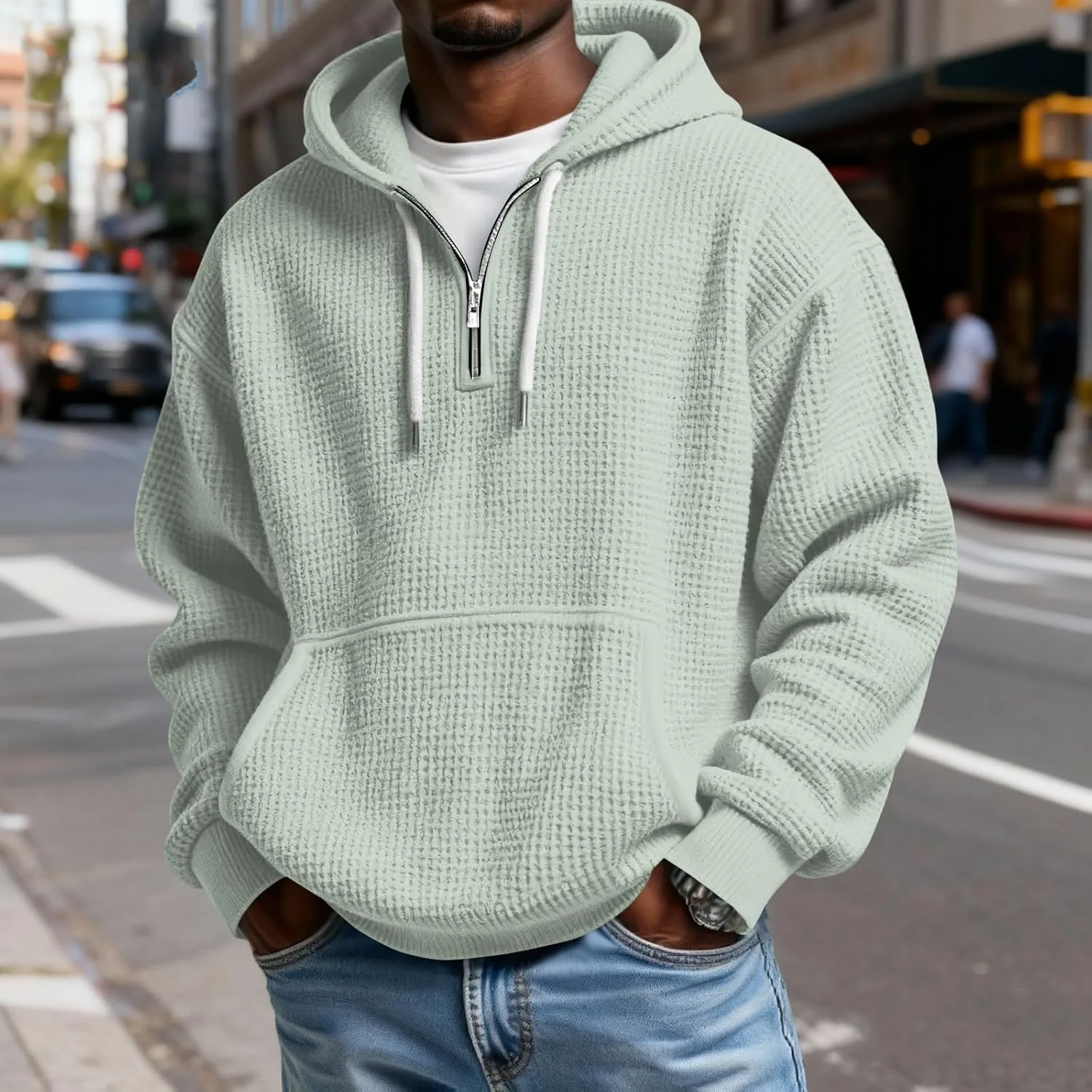 Свитшот Waffle Quarter Zip Pullover Mokaloha с капюшоном на шнурке — фото 2