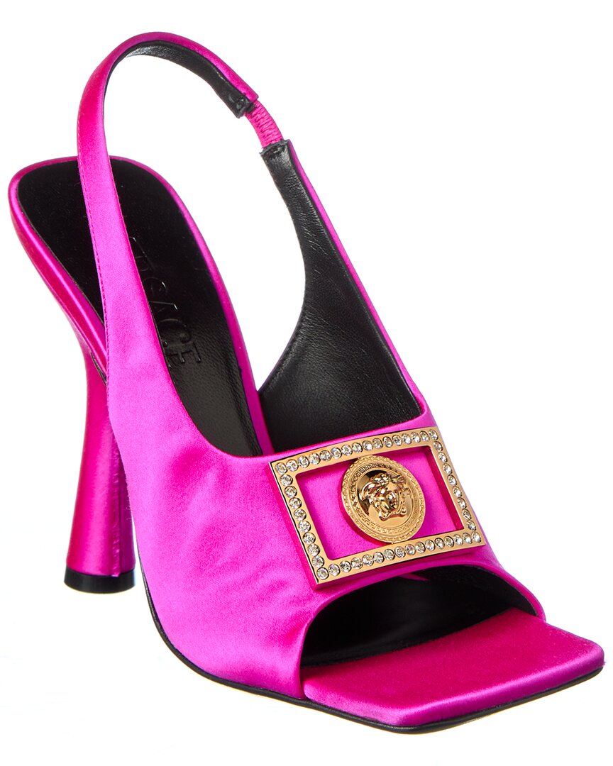 Versace Medusa Plaque Satin Slingback Sandal, розовый