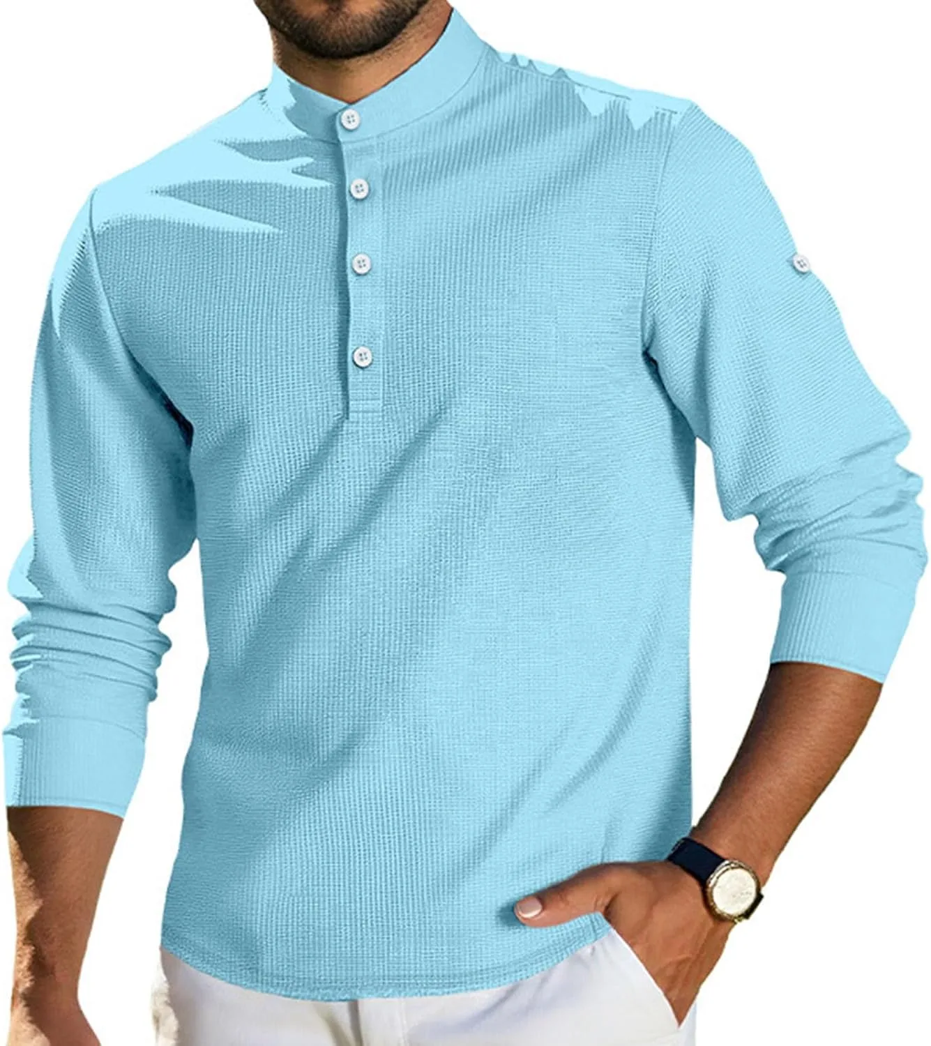 

Мужская рубашка поло с воротником стойкой и длинным рукавом