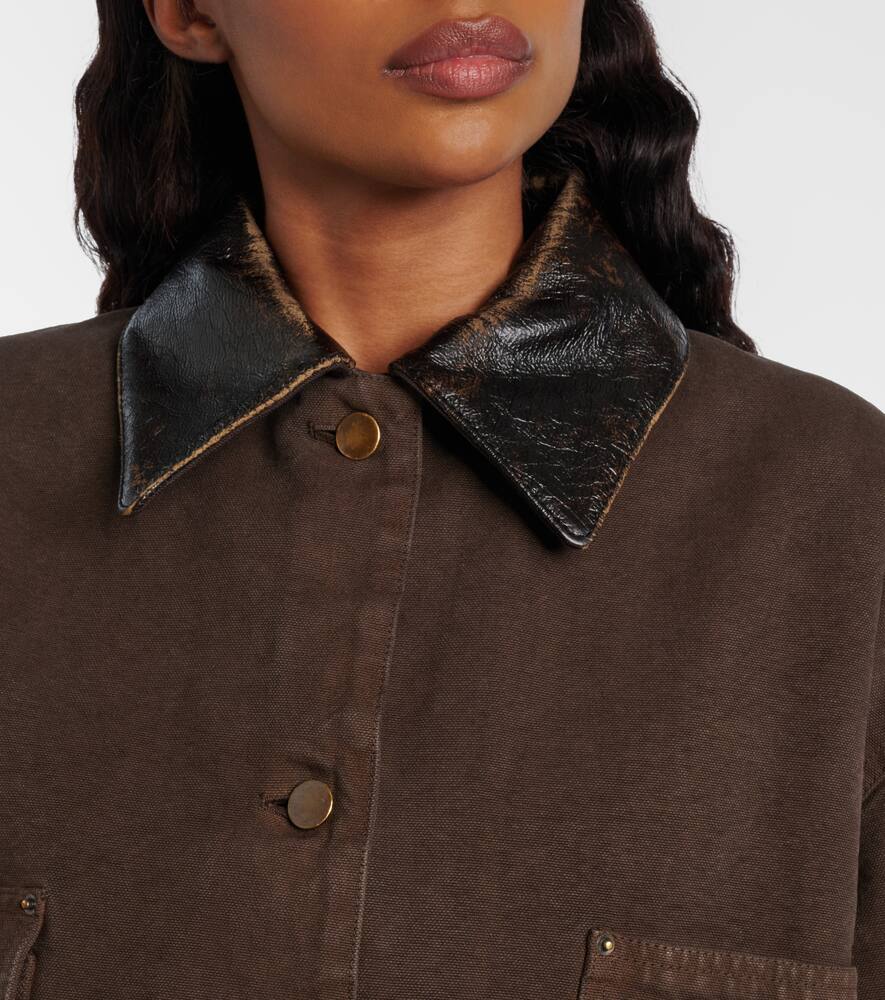 Куртка полевая из хлопкового полотна с кожаными деталями Prada, Brown — фото 4