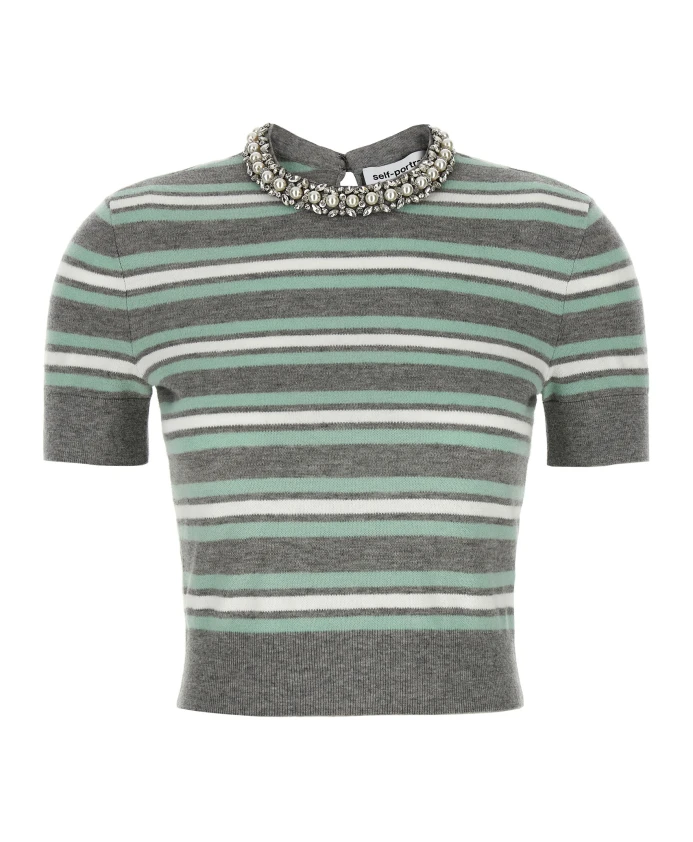 

Вязаный топ в полоску с кристальной отделкой Self Portrait, мультиколор