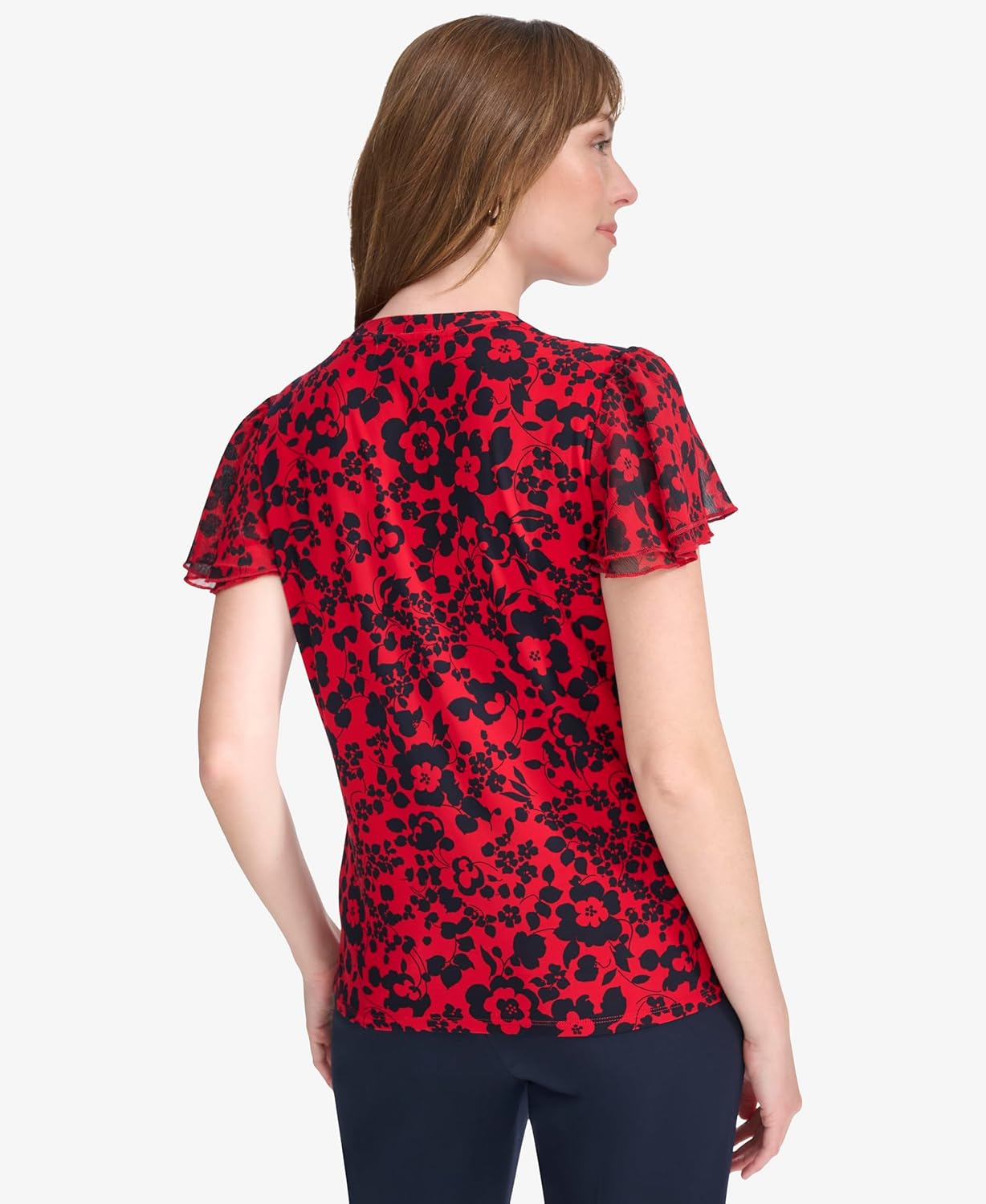 Женский топ с цветочным принтом и рукавами-крылышками от Tommy Hilfiger, Scarlet/Midnight — фото 4