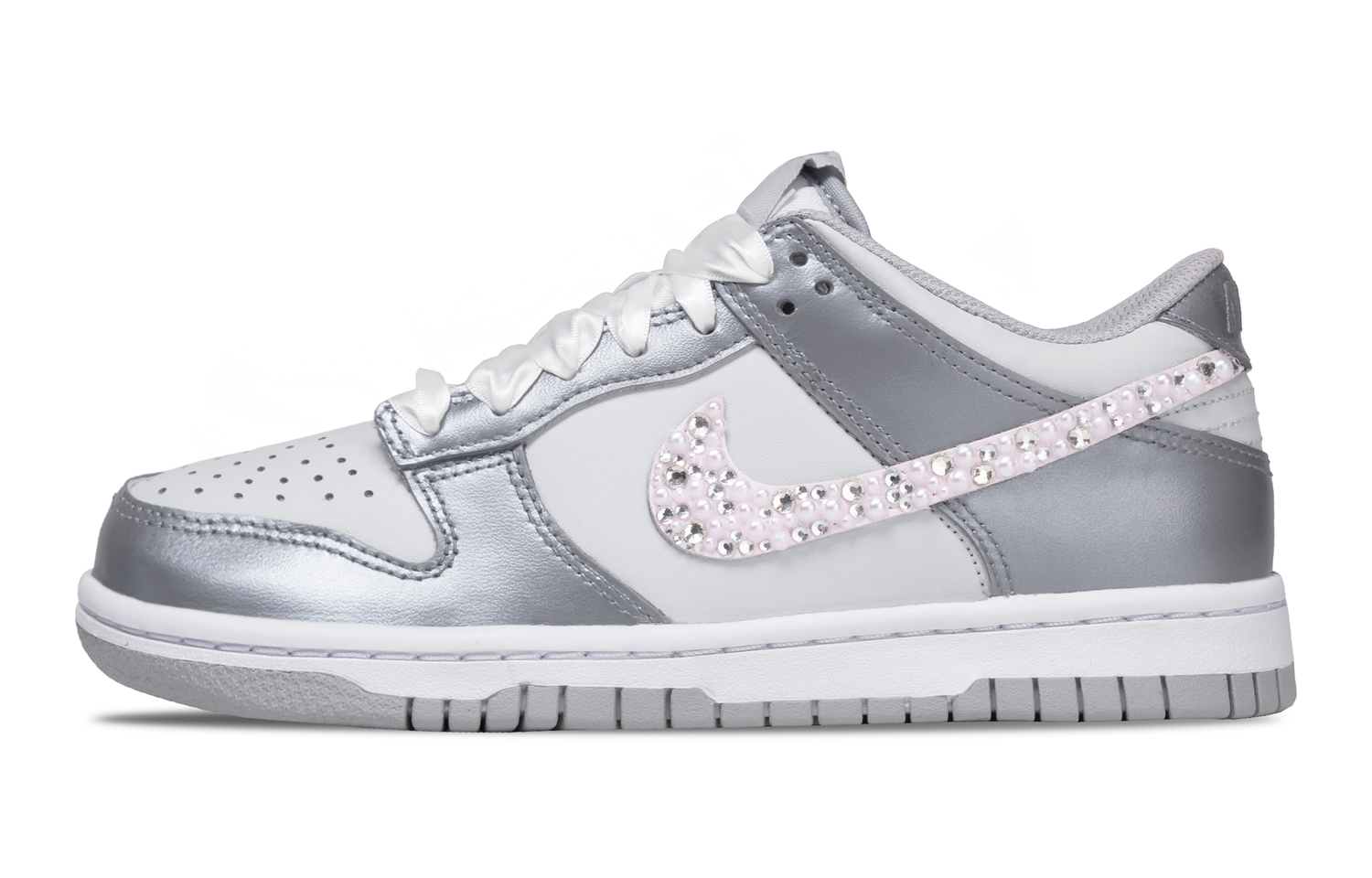 

Nike Детские скейтбордистские кроссовки Dunk с износостойким и противоскользящим покрытием, низкие, серебристые, для подростков