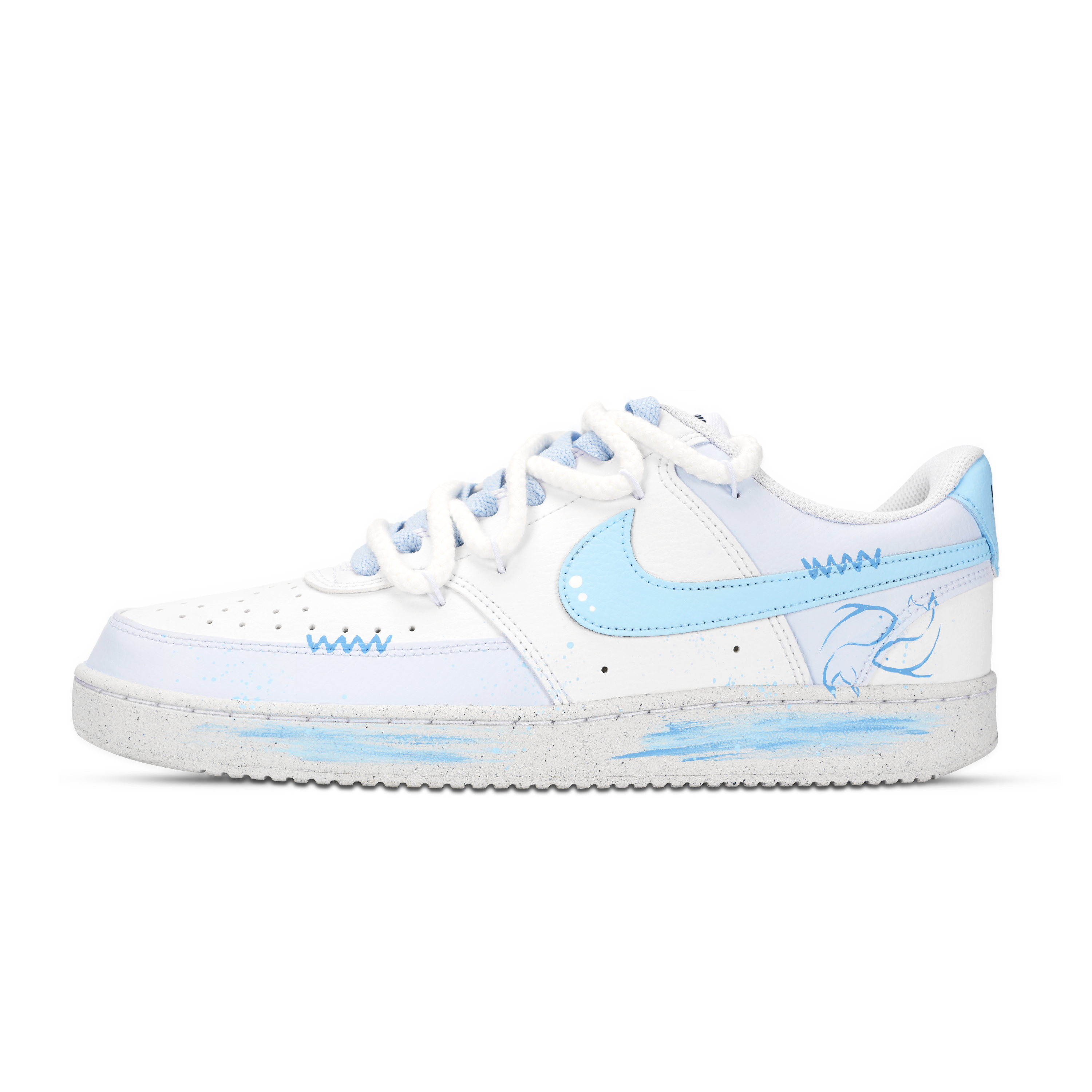 

Nike Кроссовки Court Vision 1 Blue Fish, износостойкие, низкие, для скейтбординга, мужские, сине-белые