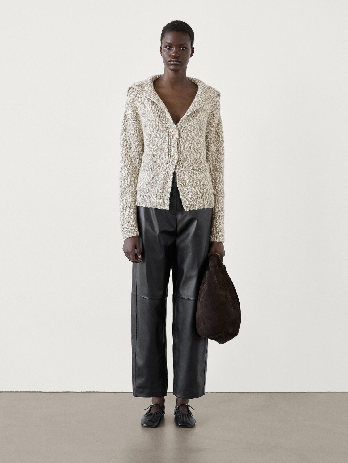 

Кардиган из крученой пряжи с пуговицами Massimo Dutti, коричневый