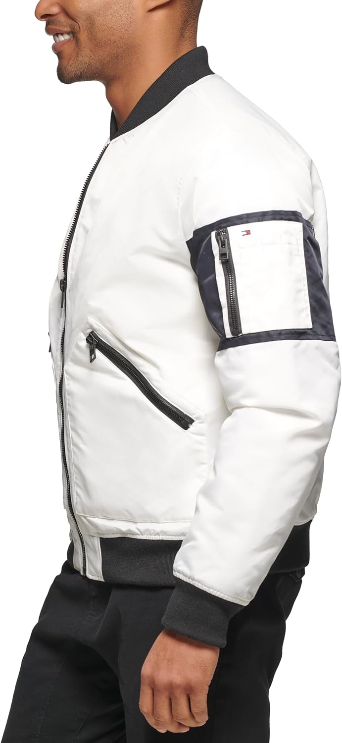 Мужская куртка-бомбер Tommy Hilfiger Flight с контрастными рукавами, White — фото 3