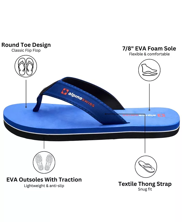 Мужские шлепанцы Flip Flops, легкие сланцы с перемычкой между пальцами. Пляжные сандалии на подошве из EVA для комфорта. Прочные шлепанцы для мужчин, повседневная обувь для бассейна и улицы Alpine Swiss, синий — фото 3