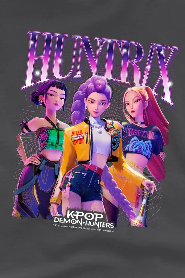 Футболка с бутлег-принтом k-pop demon hunters huntrix Netflix, Anthracite — фото 3