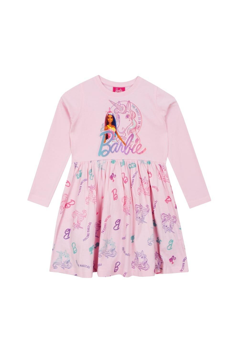 

Платье с длинными рукавами и единорогом Barbie, розовый