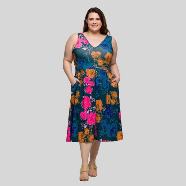 

Платье миди размера плюс с плиссированными карманами 24Seven Comfort Apparel, мультиколор