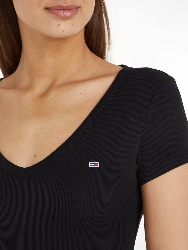 Приталенная мини-футболка с логотипом и v-образным вырезом Tommy Hilfiger, черный — фото 4