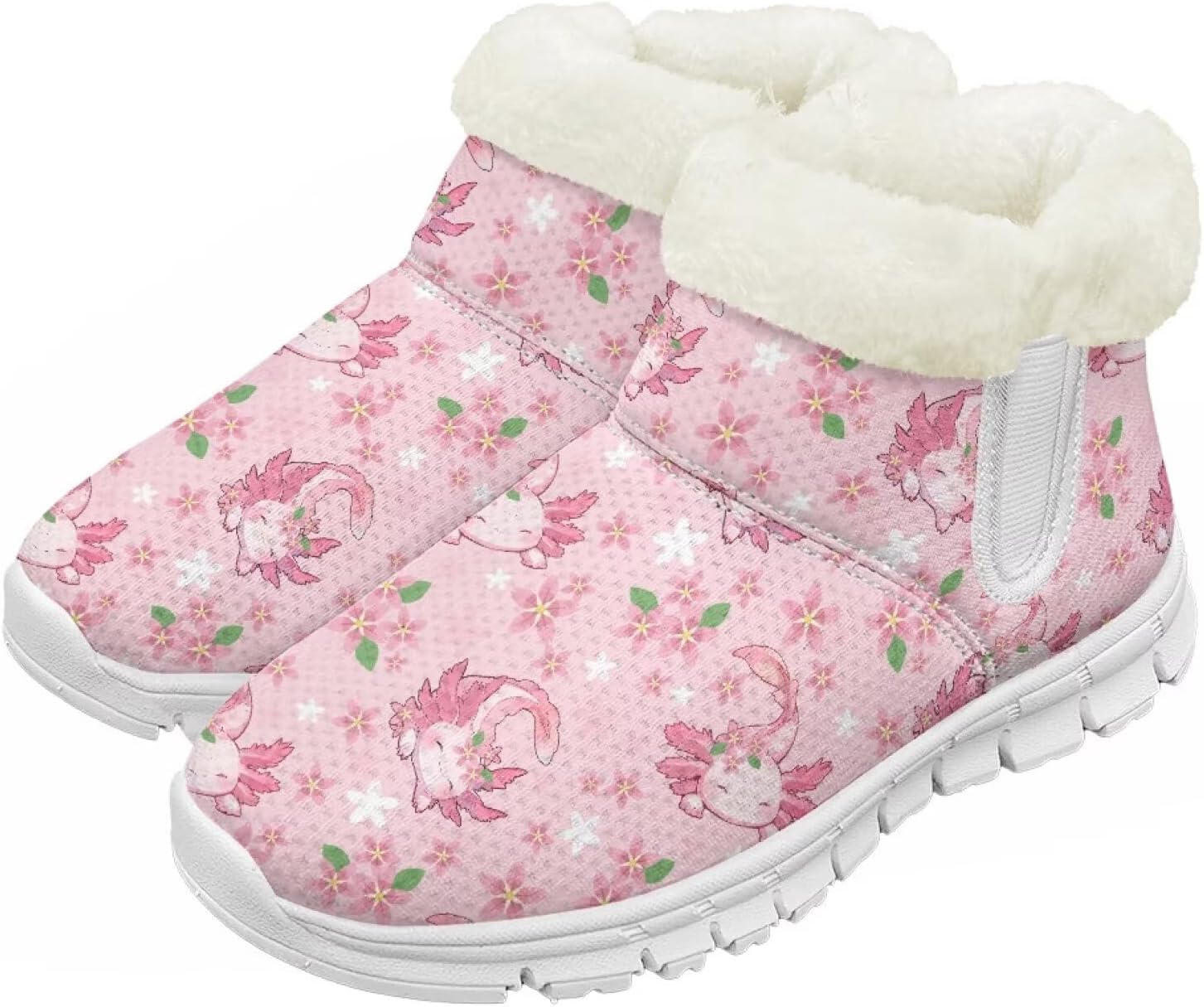 

Детские зимние сапоги для девочек, водонепроницаемые, противоскользящие, для холодной погоды, с искусственным мехом, походные ботинки Goronwyfloyd, Flower Axolotl