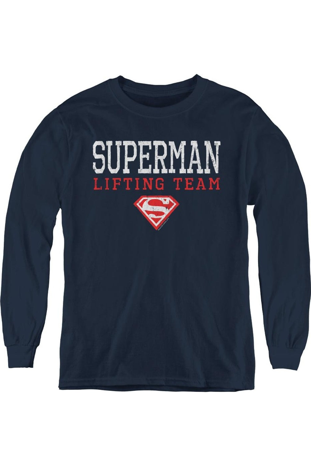 

Футболка с длинным рукавом для детей "Супермен и команда" Gildan, темно-синий