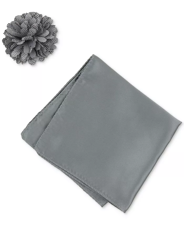 

Комплект из мужского однотонного нагрудного платка и значка на лацкан Construct, серый