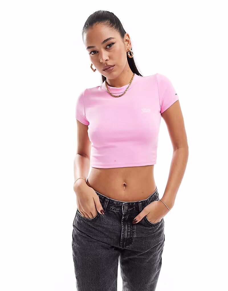 

Футболка Tommy Jeans с надписью Slim ярко-розового цвета