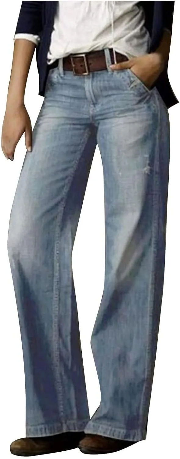 

Женские бойфренд джинсы прямые мешковатые винтаж широкие брюки мид-райз бочка деним с карманами KAJXZ