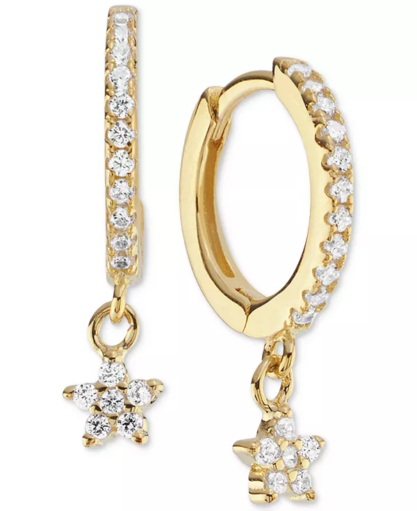 

Серьги-Кольца с подвесками в форме звезды и кубическим цирконием (3/8 карата) из 14-каратного золота на основе стерлингового серебра Macy'S, gold