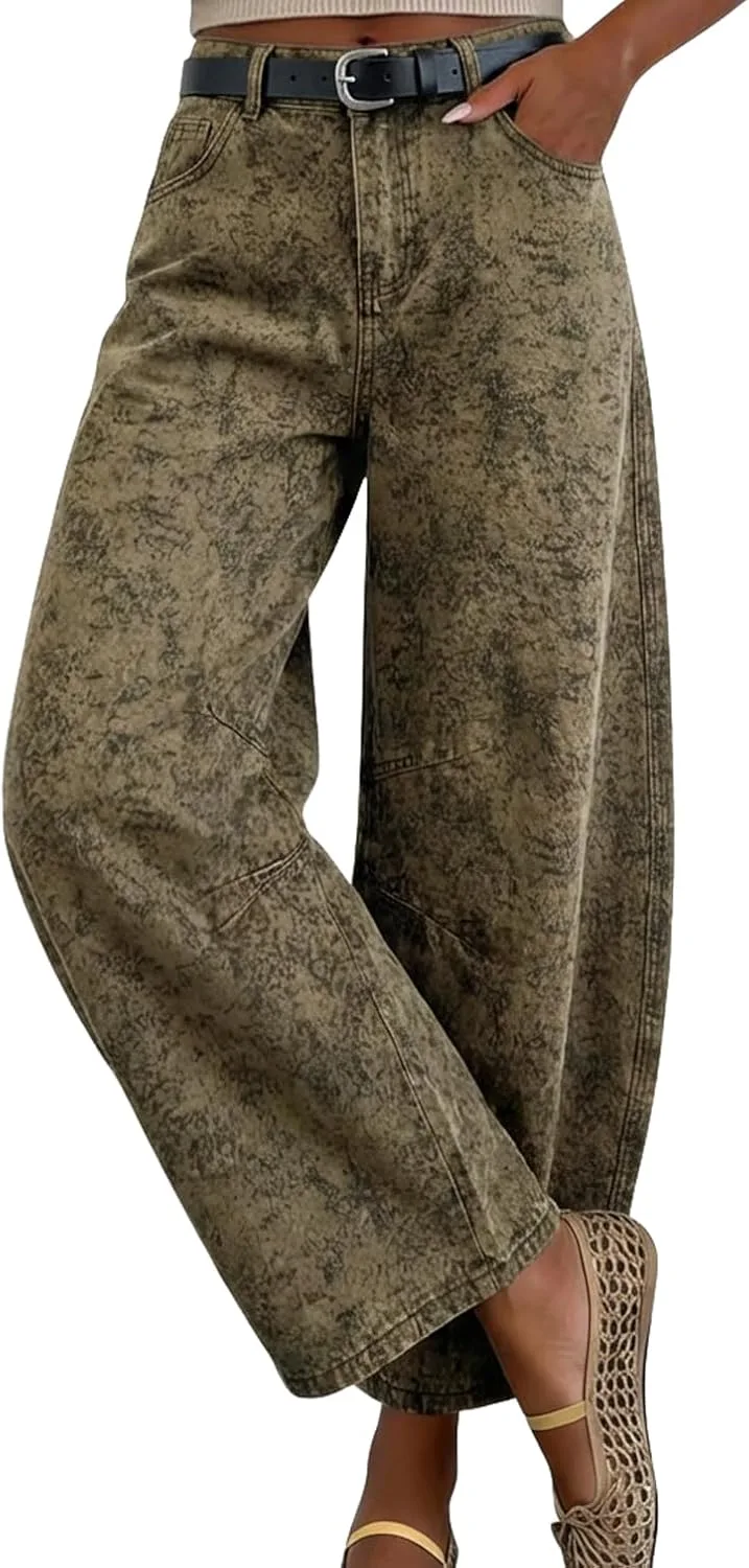 

Chouyatou женские повседневные джинсы-бочонки с цветочным принтом, широкие, укороченные