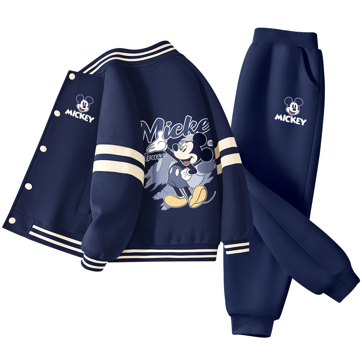 Детская повседневная спортивная футболка с круглым вырезом Disney, [Thickened and Fleece-Lined]DiB Trendy Mickey K_DiB Trendy Mickey K Navy Blue+DiB Trendy Mickey K Navy Blue