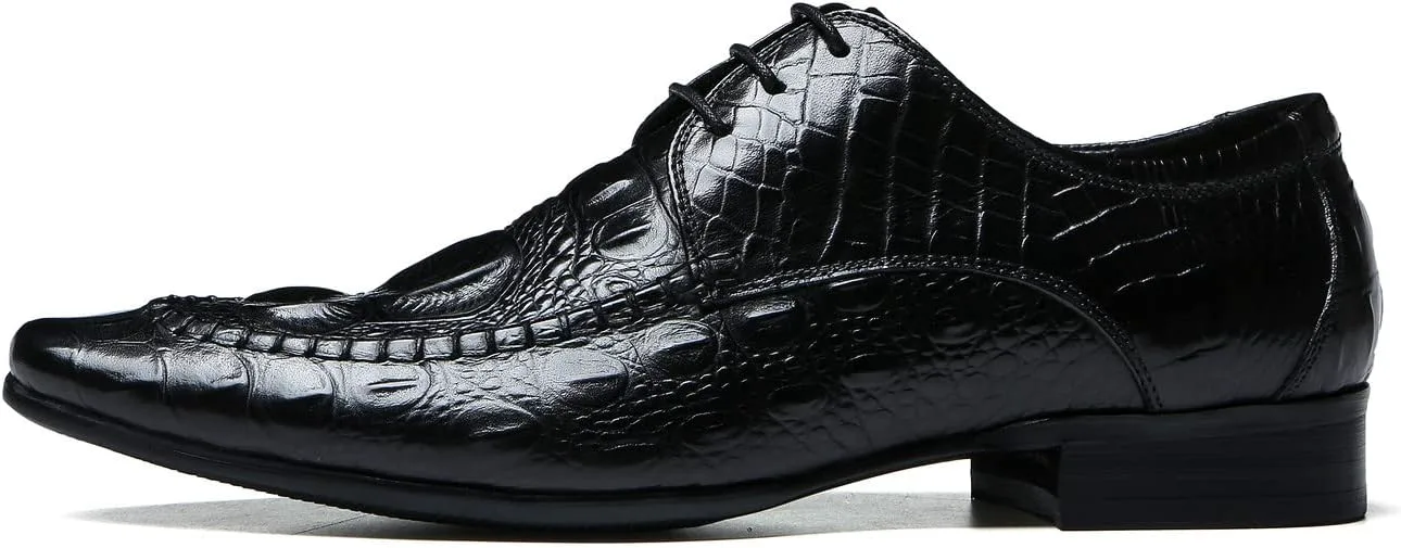 

Мужские оксфорды, классические формальные туфли на шнуровке с крыльями, текстура крокодила, дерби из натуральной кожи, модные, удобные туфли для бизнеса, повседневной носки, выпускного, свадьбы, смокинга для мужчин Santimon, черный