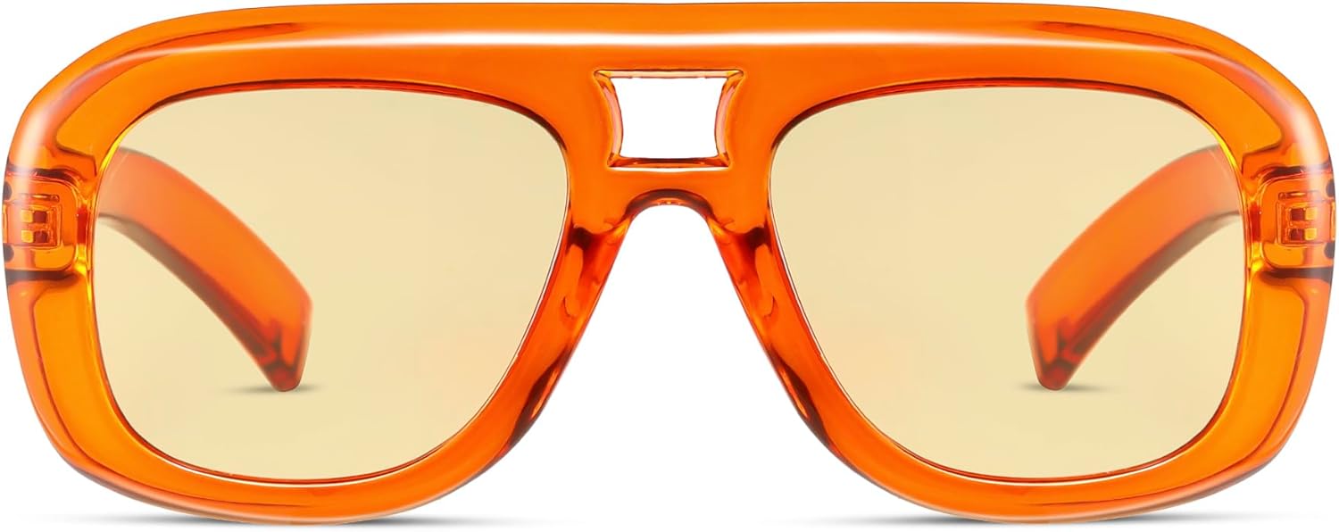 

Модные солнцезащитные очки-авиаторы большого размера для женщин и мужчин, в ретро-стиле, с толстой квадратной оправой, защита от УФ-излучения UV400, CS014 Cesunies, Caramel Color Frame/Yellow Lenses